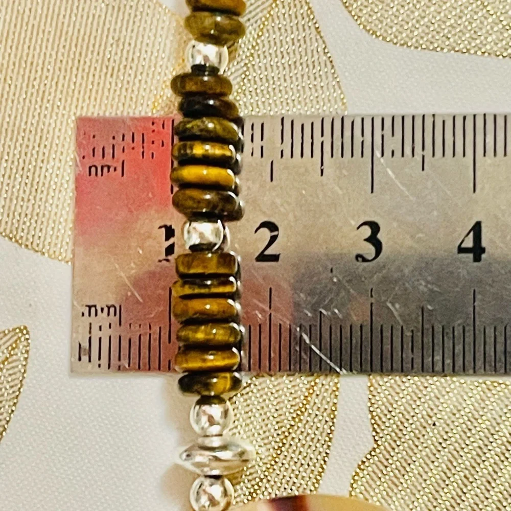 Vtg Southwest Hematite Pearl Bench Beads Tiger Eyes   Pendant Necklace 21”